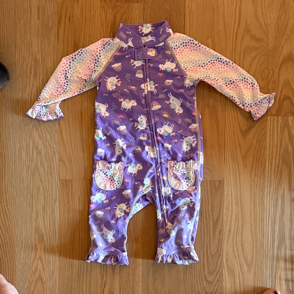 UV Skinz Purple Unicorn long sleeve bathing suit 12-18M